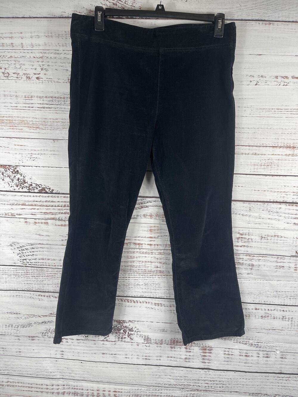 Free People Pants Women's SZ L Black Velvet Kick Flare Cropped High Rise Stretch